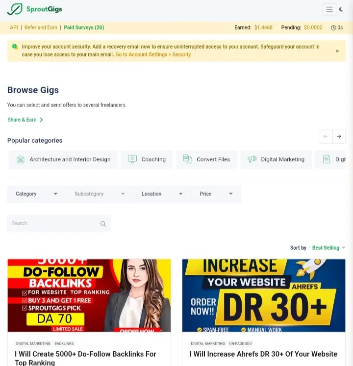 sproutgigs website