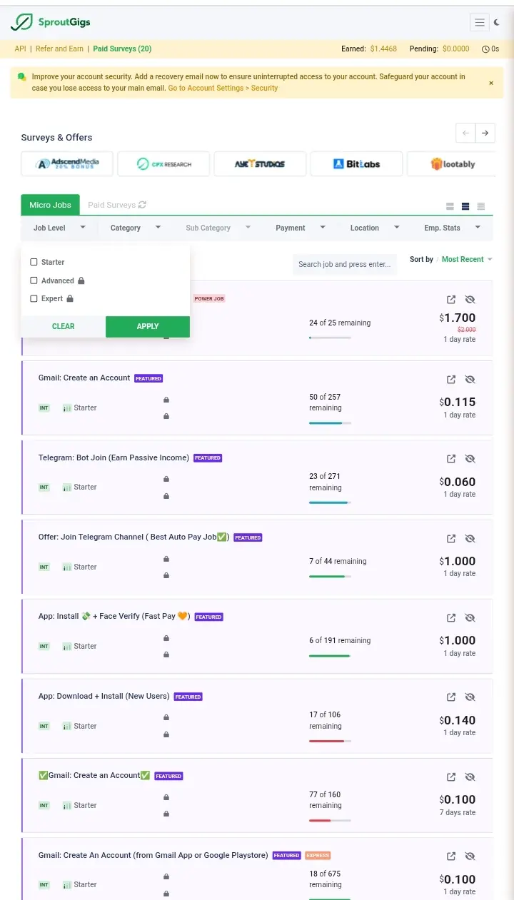 Sproutgigs Website micro job