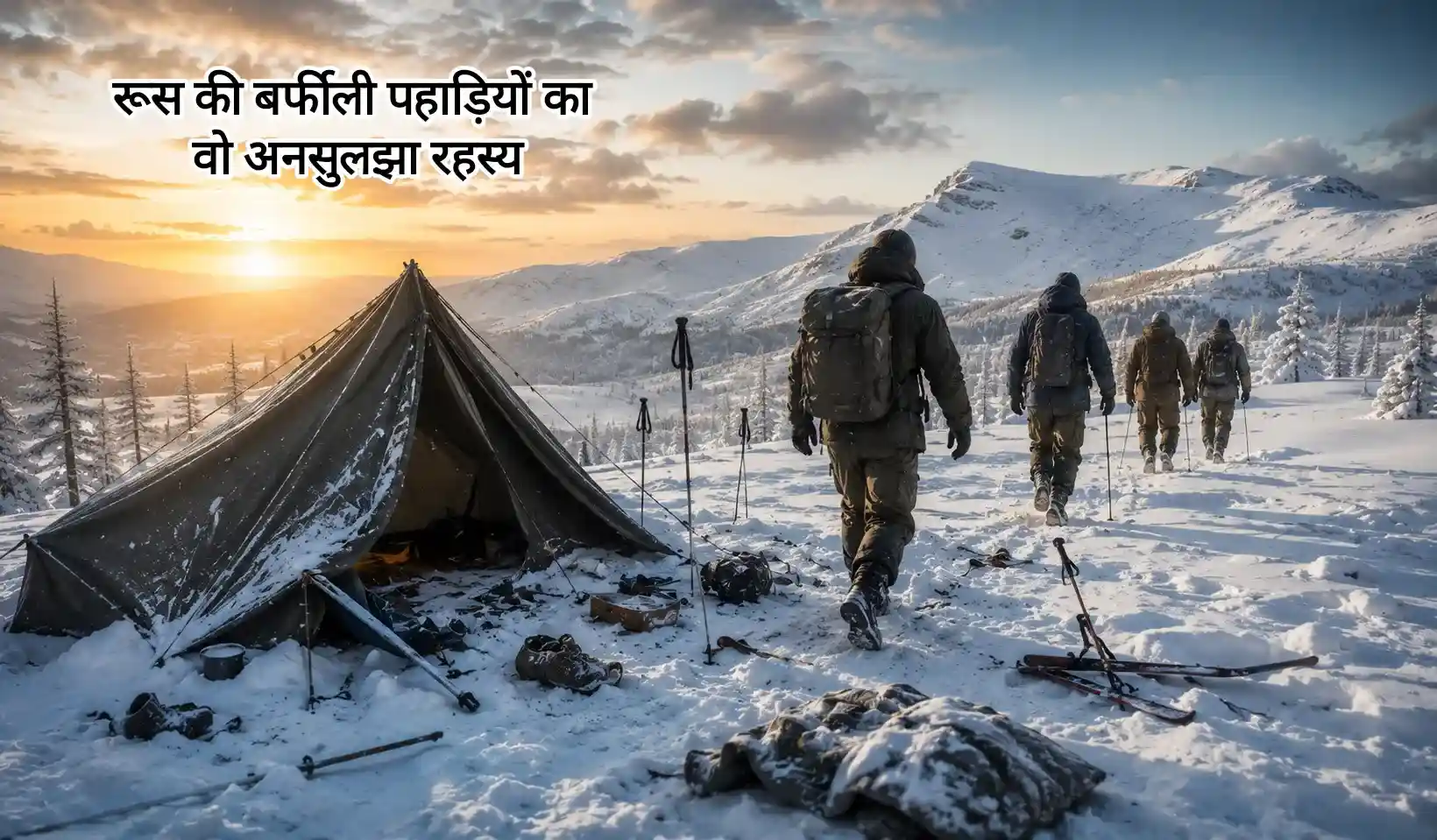 Dyatlov Pass Incident ki barfili pahadiyon me ghatit rahasyamayi ghatna ka illustration