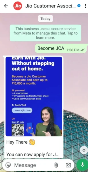 jio calling job online apply by whatsapp