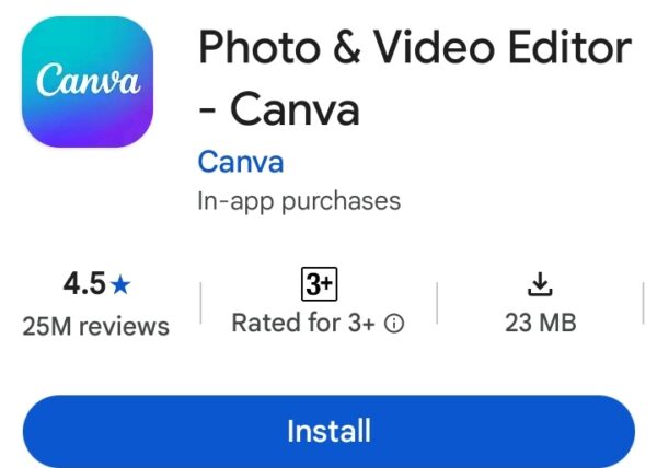 Canva photo and video editor app on Play Store as a top AI earning app