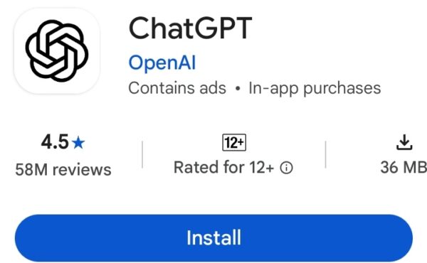 ChatGPT app on Google Play Store used as a top AI earning app to make money online