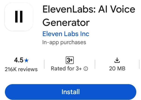 ElevenLabs AI earning app voice generator interface on play store for online earning