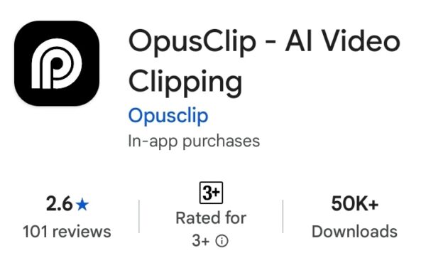 OpusClip AI earning app video clipping interface on play store