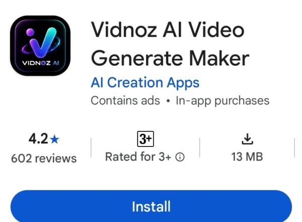 Vidnoz AI video generator as a popular AI earning app on play store